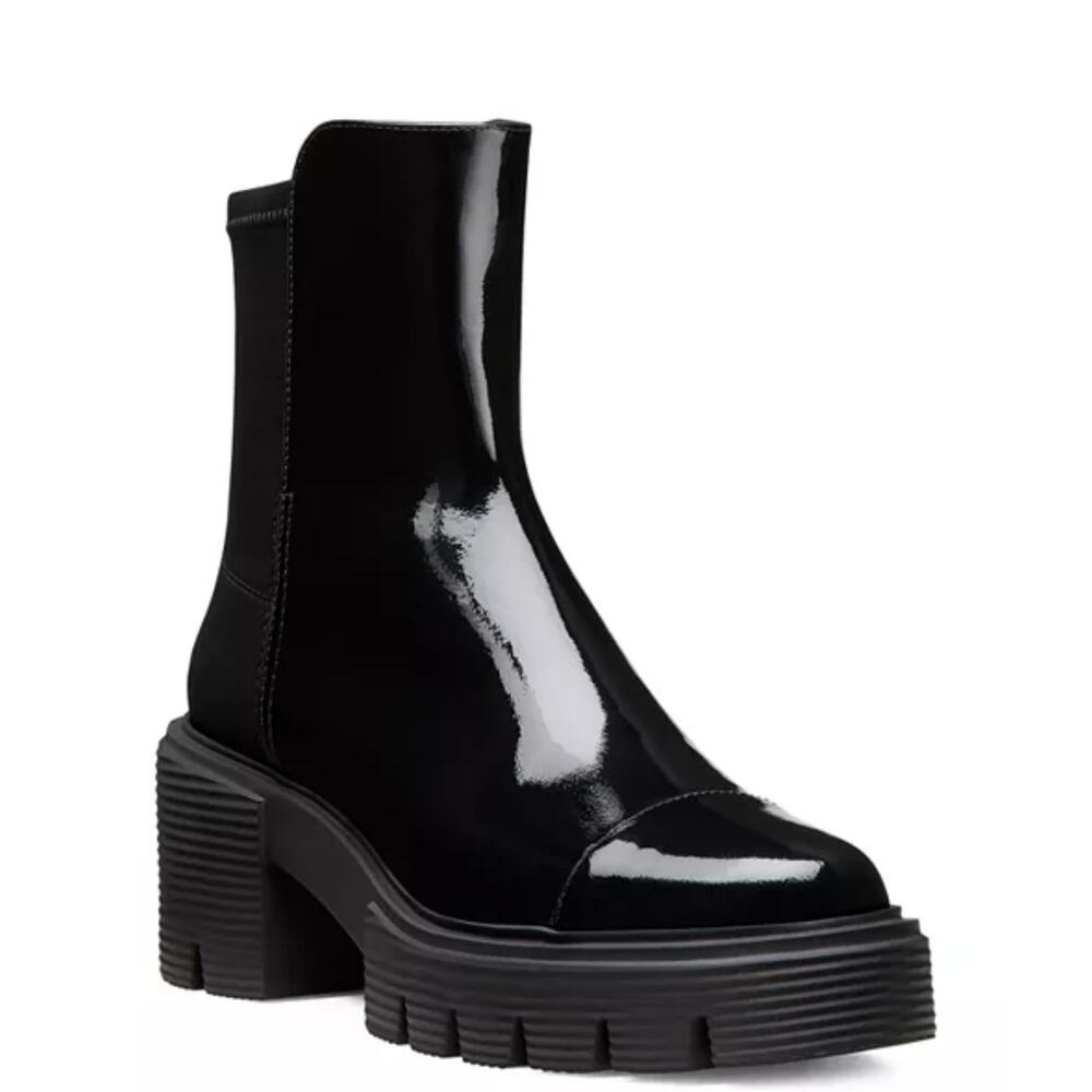 Stuart Weitzman Women's 50/50 Soho Lug Sole Booties Black Patent Size 10 NWOB